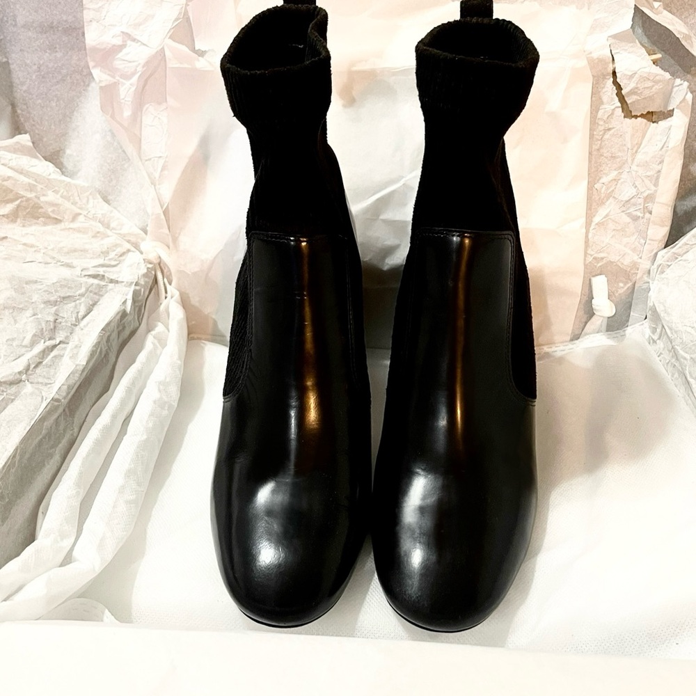 Tory Burch supple Napa black leather chunky heel sock bootie EU38.5 85mm